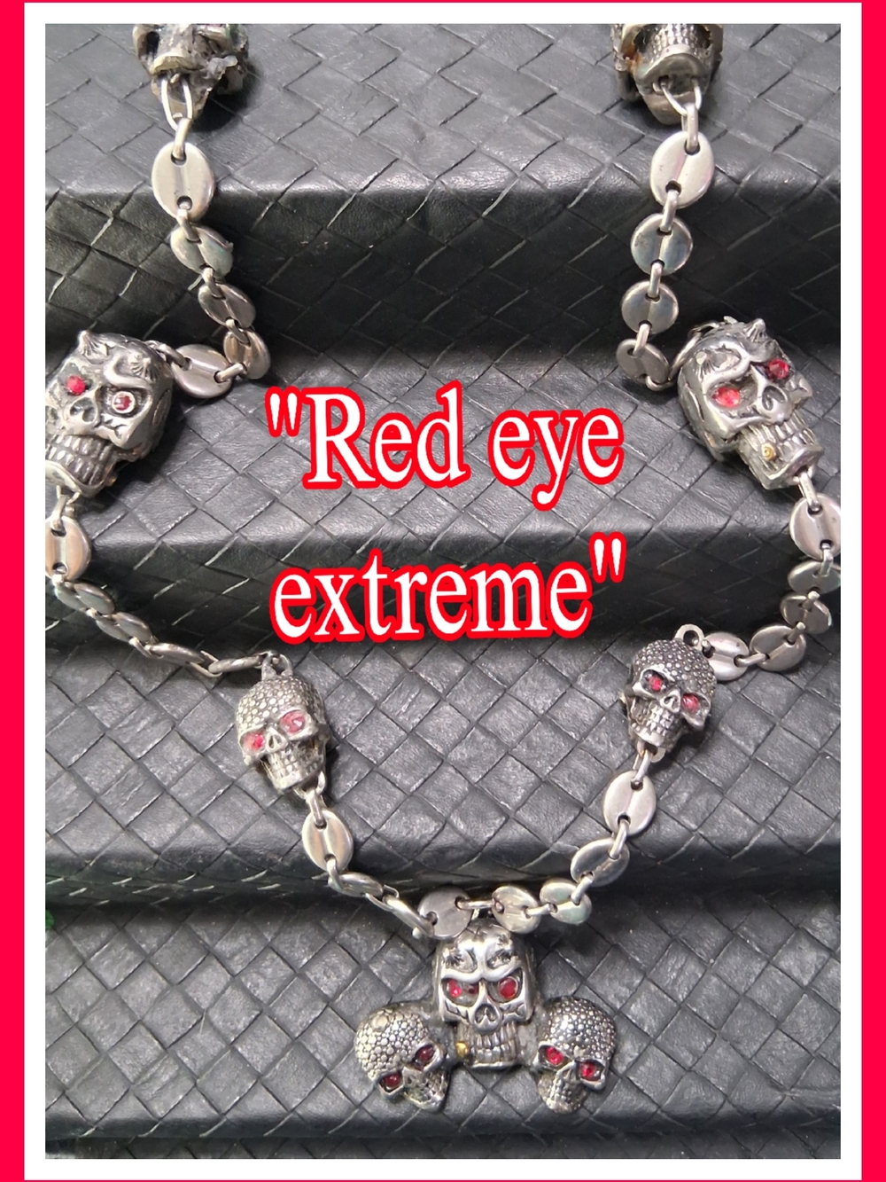 """Red Eye Extreme" Men's Silver Skull Necklace with Red Accents